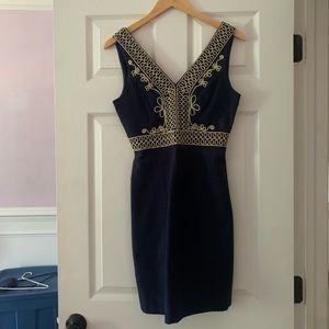 Lily Pulitzer navy and gold formal dress
